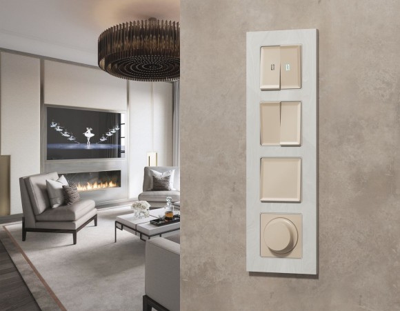 Комплект механизма 2-клавишного перекрестного выключателя 10A-250V Alfa Бежевый матовый Quant Ambrella Volt MA323030 (AP3230, VM125)