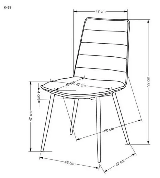 Стул K493 HLM_V-CH-K_493-KR-POPIELATY, черный, серый, металл, вид сбоку