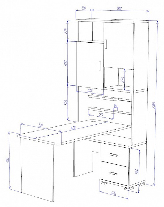 Стол компьютерный Домино СР-720/140 MER_SR-720-140-SHBEBE-CH-PRAV