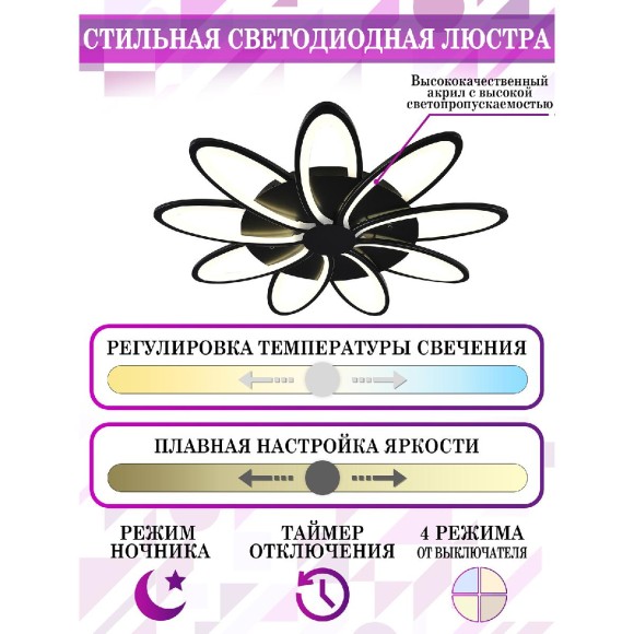 Потолочная светодиодная люстра с пультом управления Natali Kovaltseva Holder HIGH-TECH LED LAMPS 82009 BLACK