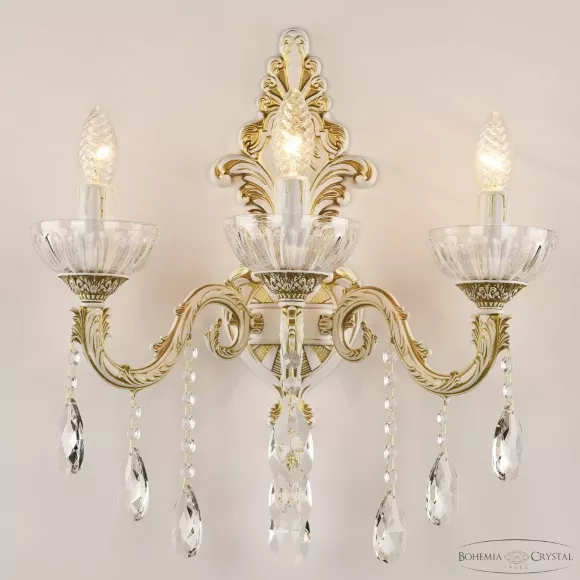 Бра Bohemia Ivele Crystal AL7901B15/3/175 B WMG P Clear/M-1H, Белый, Металл, Классика стиль, крупный план