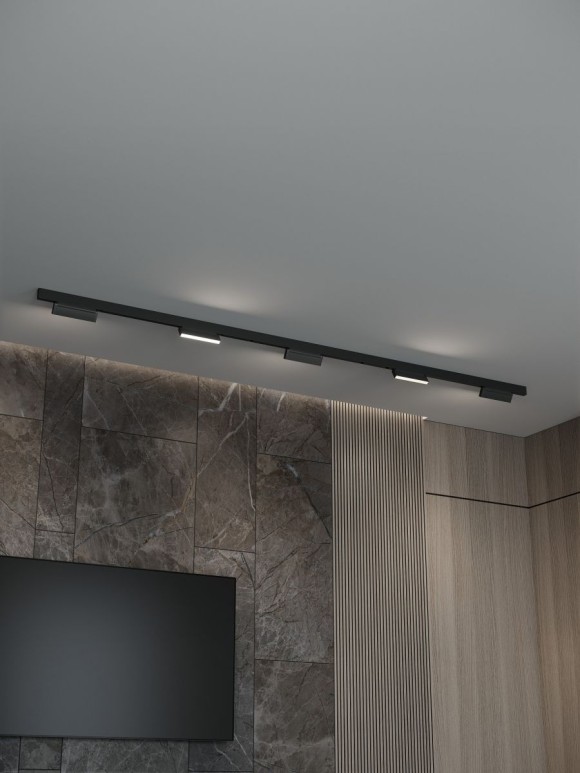 Трековая система со светильниками №4 трехфазная накладная Eldeko (48В, форма - прямая, 3м, 4000K) черная Hesby Lighting HSBL_kompl_E004_NI3B4K