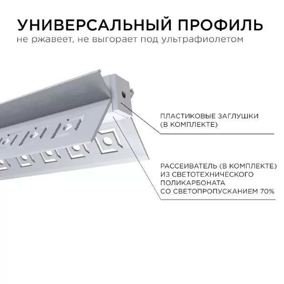 Профиль внутренний угол под штукатурку Apeyron ширина ленты до 9мм (рассеиватель, заглушки - 2шт) 08-46