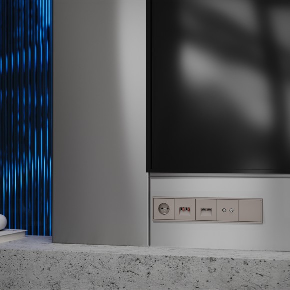 Накладка для розетки компьютерной двойной RJ45+RJ45 кат.6 Voltum S70 (капучино) VLS001414