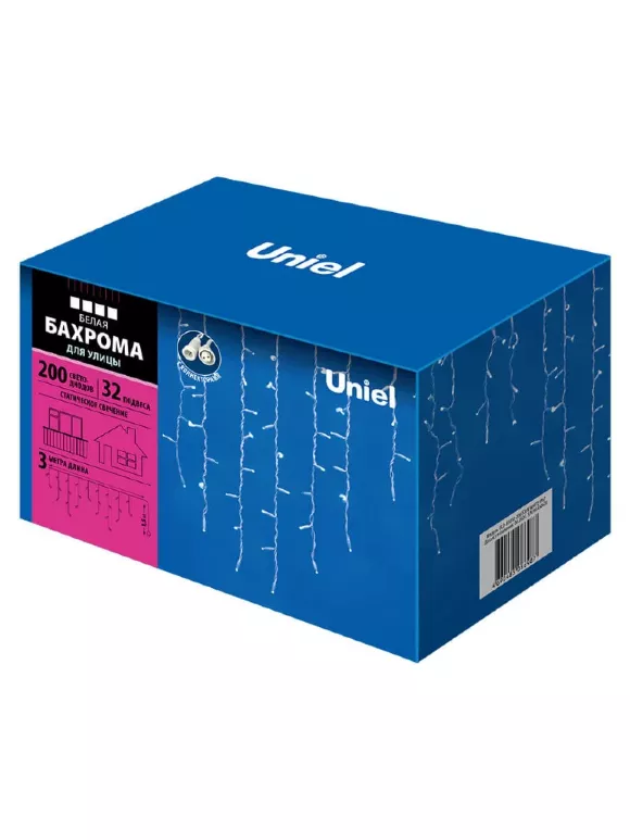 Уличная светодиодная гирлянда (UL-00001367) Uniel бахрома 230V белый ULD-B3010-200/SWK White IP67, Нейтральный белый, Пластик, Современный стиль, упаковка