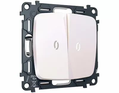 Комплект механизма 2-кл выключателя с самовозвратом с подсветкой 5600K OMEGA Жемчуг QUANT Ambrella Volt MO204055 (OP2040, VM129, G14W)