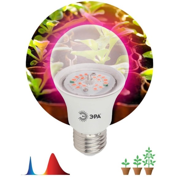 Фитолампа для растений светодиодная ЭРА E27 12W 1310K FITO-12W-RB-E27-K Б0039070