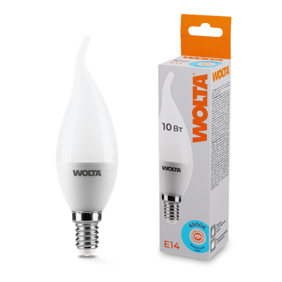 Светодиодная лампа WOLTA 10Вт 6500K E14 свеча на ветру матовая 25WCD10E14