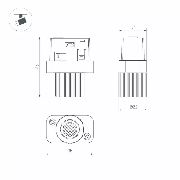 Трековый магнитный светильник Arlight MAG-ORIENT-BABY-R22-2W Day4000 (BK, 24 deg, 48V) 046621, вид сверху