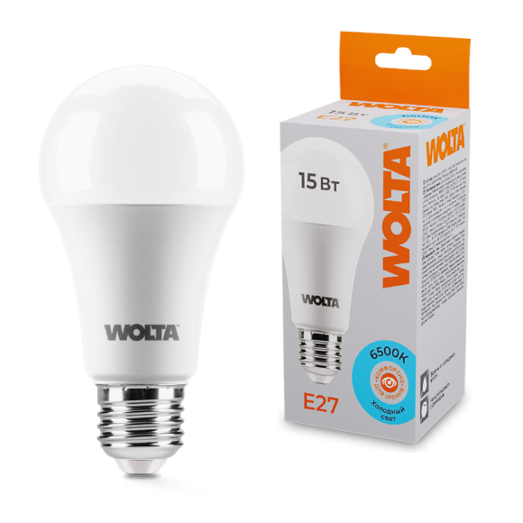Светодиодная лампа WOLTA 15Вт 6500К E27 груша матовая 25W60BL15E27
