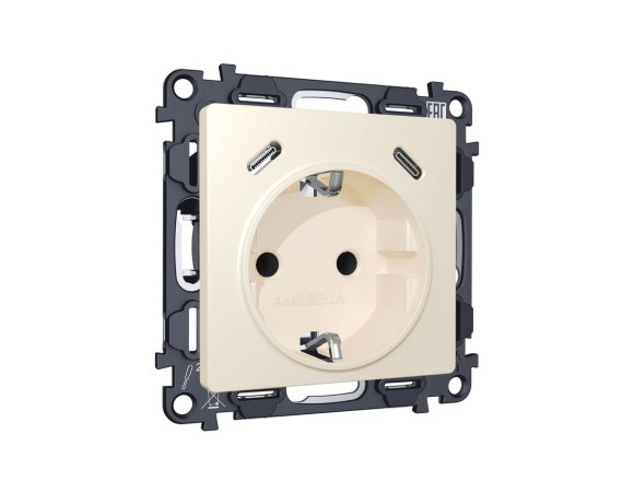 Комплект механизма электрической розетки 2USB С+C 20W с/з на винтовых зажимах 16A-250V Alfa Бежевый матовый Quant Ambrella Volt MA330510 (AP3305, VM165)