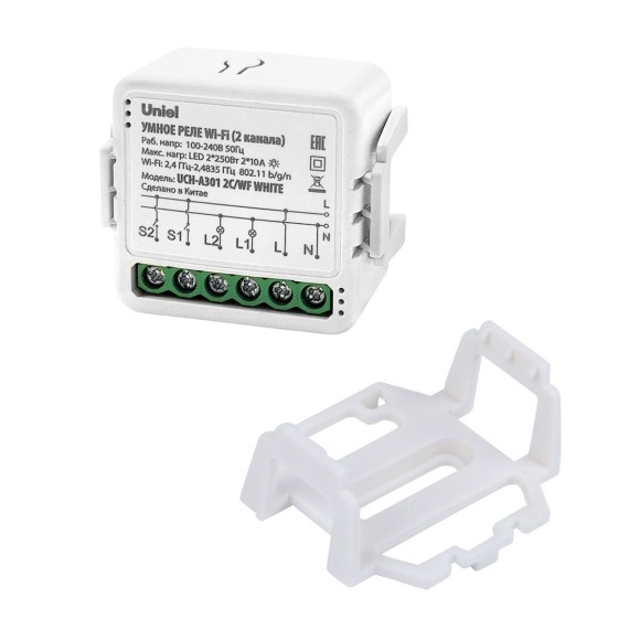 Умное реле Wi-Fi Uniel UL-00011709 2 канала. 100-240В. 2x10А 2x250Вт UCH-A301 2C/WF WHITE