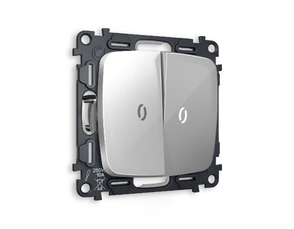 Комплект механизма 2-кл проходного выключателя с подсветкой Ambrella Volt Omega MO404035