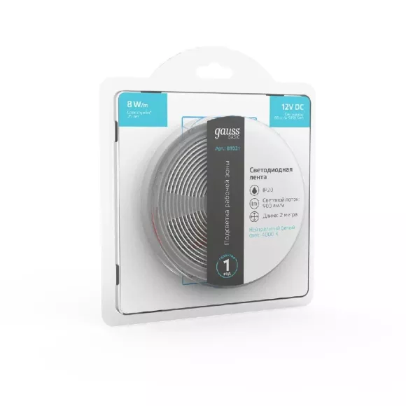 Светодиодная лента Gauss 12В 5050 8Вт/м 4000K 2м IP20 BT021 Светодиодная лента Gauss 12В 5050 8Вт/м 4000K 2м IP20 BT021