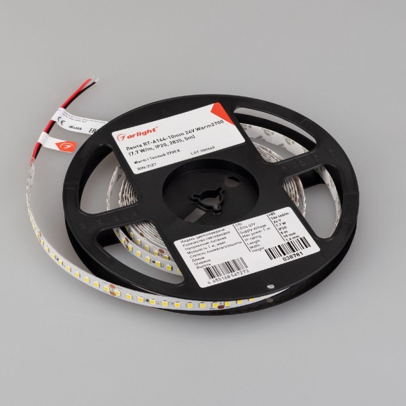 Светодиодная лента Arlight RT-A144-10mm 24V Warm2700 7.7 W/m, IP20, 2835, 5m 038781