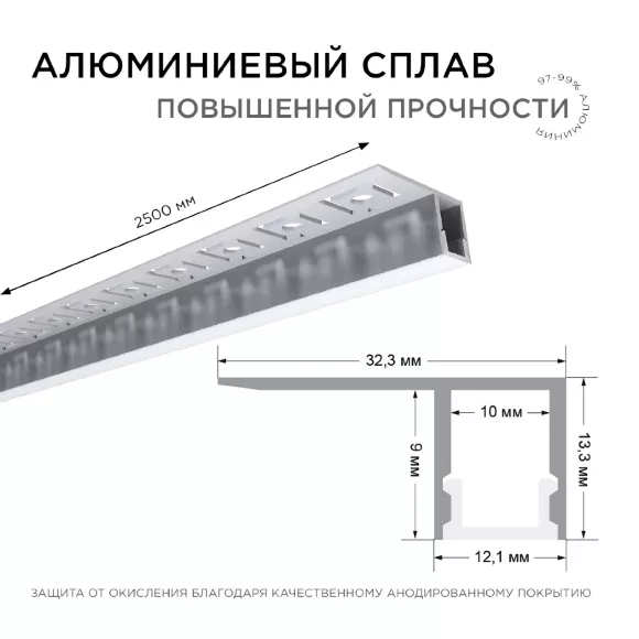 Профиль под гипсокартон Apeyron ширина ленты до 10мм (рассеиватель, заглушки - 2шт) 08-52 Профиль под гипсокартон Apeyron ширина ленты до 10мм (рассеиватель, заглушки - 2шт) 08-52