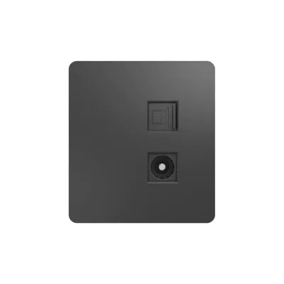 Розетка ROUND компьютерная RJ45 кат6 + TV с/у титан KRANZ KR-78-0722-2