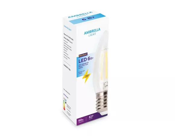 Лампа светодиодная филаментная Ambrella light E27 6W 4200K прозрачная 202220, светодиодный модуль Лампа светодиодная филаментная Ambrella light E27 6W 4200K прозрачная 202220, светодиодный модуль