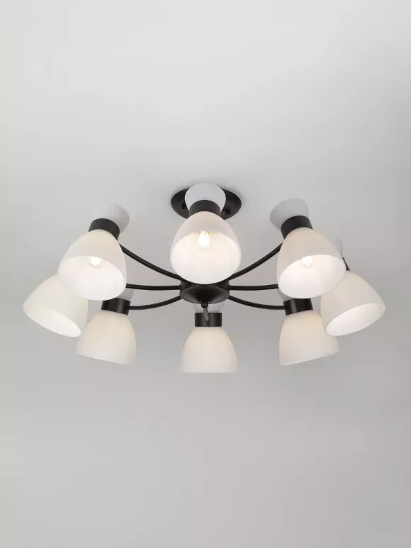 Люстра на штанге Rivoli Aemilia 9185-308 Б0069950, Черный, Белый, Металл, вид сверху Люстра на штанге Rivoli Aemilia 9185-308 Б0069950, Черный, Белый, Металл, вид сверху