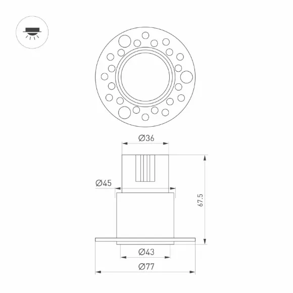 Встраиваемый светильник Arlight MS-INVISIO-TRIMLESS-R45-10W Warm3000 (WH-WH, 36 deg, 230V) (IP54 Металл) 059161