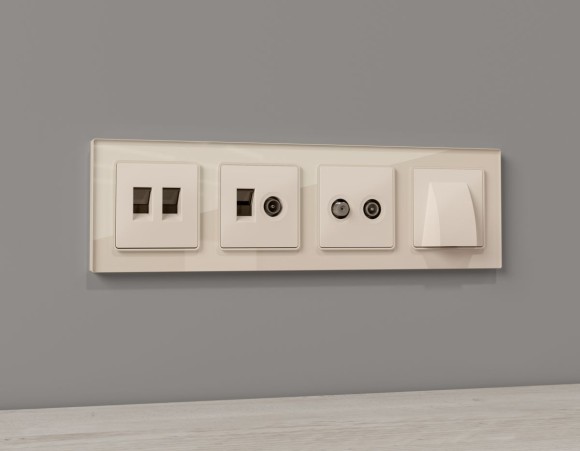 Комплект механизма компьютерной двойной розетки RJ-45 с автоматической защитной шторкой Alfa Бежевый матовый Quant Ambrella Volt MA332110 (AP3321, VM189)