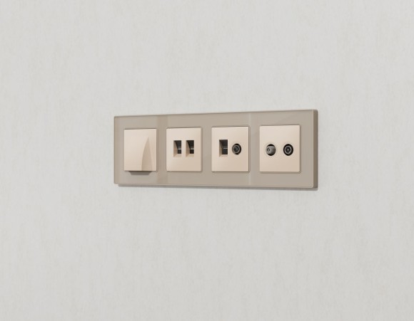 Комплект механизма компьютерной двойной розетки RJ-45 с автоматической защитной шторкой Alfa Бежевый матовый Quant Ambrella Volt MA332110 (AP3321, VM189)