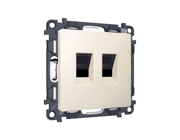 Комплект механизма компьютерной двойной розетки RJ-45 с автоматической защитной шторкой Alfa Бежевый матовый Quant Ambrella Volt MA332110 (AP3321, VM189)