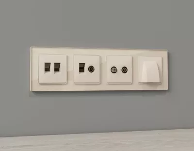 Комплект механизма компьютерной двойной розетки RJ-45 с автоматической защитной шторкой Alfa Бежевый матовый Quant Ambrella Volt MA332110 (AP3321, VM189)