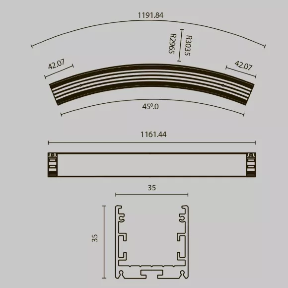 Схема размеров радиусный профиль Maytoni Led strip ALM-3535R-B-D-45°-3M Схема размеров радиусный профиль Maytoni Led strip ALM-3535R-B-D-45°-3M