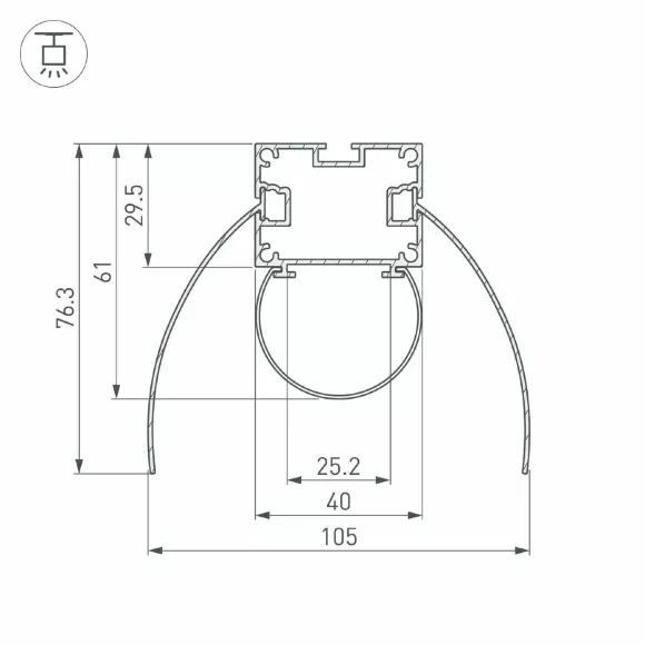 Схема размеров алюминиевый профиль Arlight ARH-Power-W154-Comfort-2000 Anod 036343 Схема размеров алюминиевый профиль Arlight ARH-Power-W154-Comfort-2000 Anod 036343