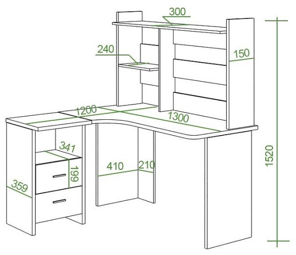 Стол компьютерный Домино Lite СКЛ-Угл130+НКЛ-130 MER_SKL-Ugl130-NKL-130_KSH-CH_LEV