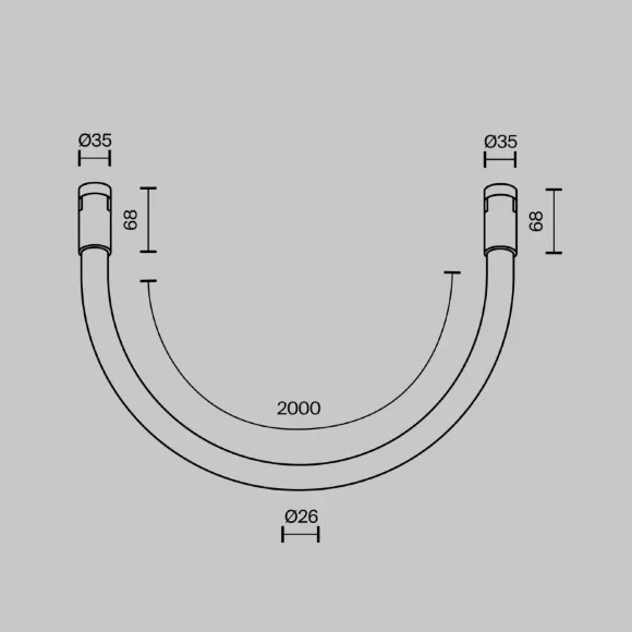 Схема размеров трековый магнитный светильник Maytoni Technical Tau Flarity TR154-1-27W4K-BS