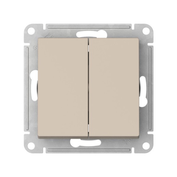 Выключатель 2-клавишный, сх.5, 10АХ, мех., быстрозажим. клем. Systeme Electric AtlasDesign Песочный ATN001251S