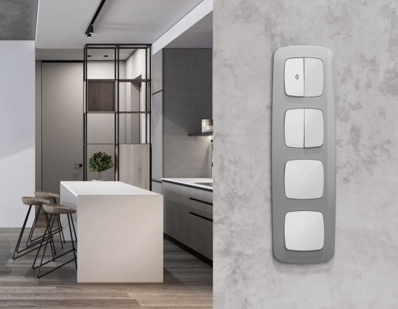 Комплект механизма 2-клавишного перекрестного выключателя Ambrella Volt 10A-250V OMEGA MO103030 Белый глянец QUANT (OP1030, VM125)