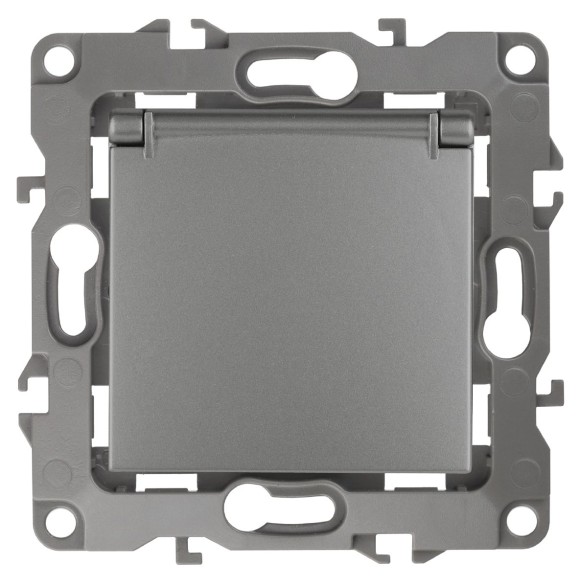 Розетка 2P+E Schuko со шторками с крышкой Эра 12-2103-12 Б0019327