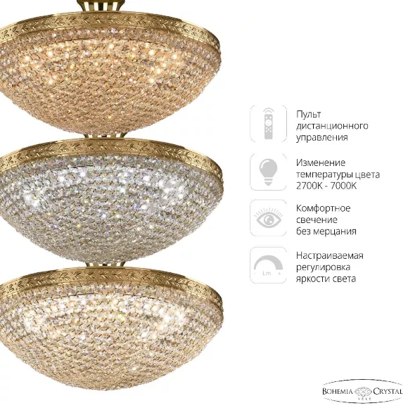Потолочная люстра Bohemia Ivele Crystal 19321/45IV/LED-DIM G, Золото, Прозрачный, Металл, крупный план Потолочная люстра Bohemia Ivele Crystal 19321/45IV/LED-DIM G, Золото, Прозрачный, Металл, крупный план