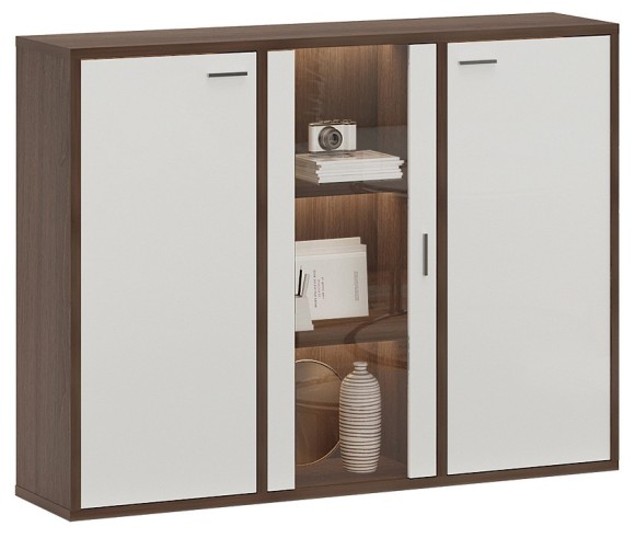 Тумба-витрина Домино СУ(ш3в1)+2ФГ+1ФС MER_SUsh3v1-2FG-1FS-SHBE-shamoni-CH-belyj