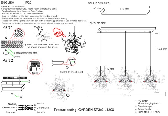 Подвесной светильник Crystal Lux GARDEN SP3х3 L1200 GOLD