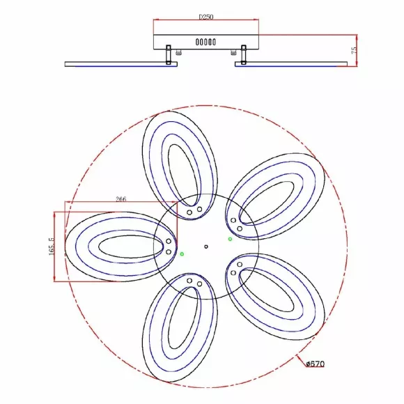 Схема размеров потолочная люстра Escada Air 10211/5LED