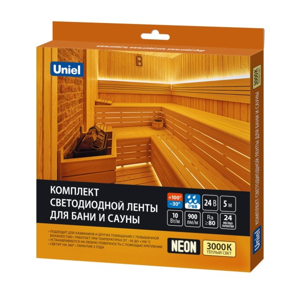 Комплект гибкого неона Uniel ULS-N40-2835-120LED/m-16mm-IP68-DC24V-10W/m-5M-3000K NEON SET01 UL-00012843
