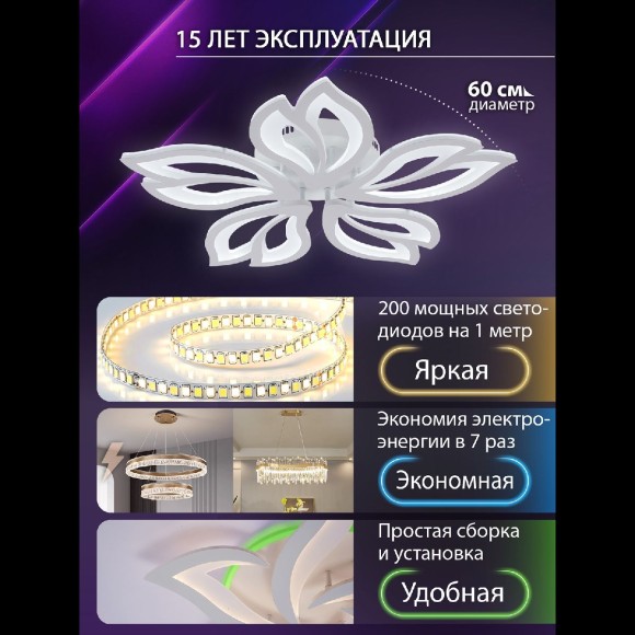 Потолочная люстра с пультом управления Natali Kovaltseva Fortuna LED LAMPS 81107/4C