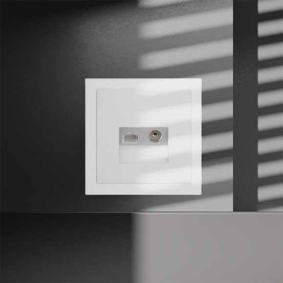 Розетка телевизионная встраиваемая Voltum S70 TV+RJ45 кат. 6, (белый матовый) VLS060702