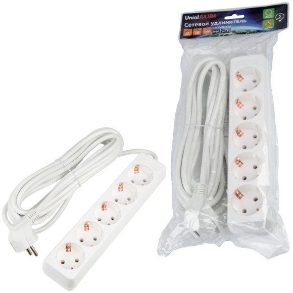 Удлинитель бытовой Uniel Ultra S-GCU5-5 WHITE UL-00010009