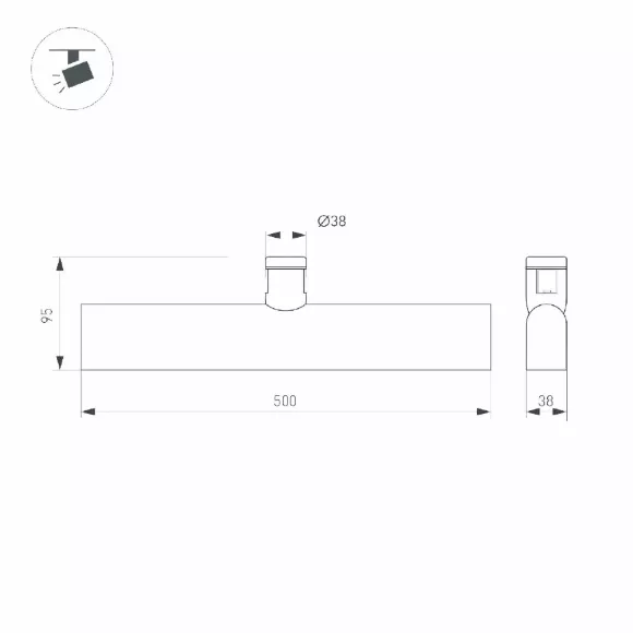 Трековый светильники Arlight ART-APRIORI-FLAT-L500-15W Warm3000 039295, вид сбоку Трековый светильники Arlight ART-APRIORI-FLAT-L500-15W Warm3000 039295, вид сбоку