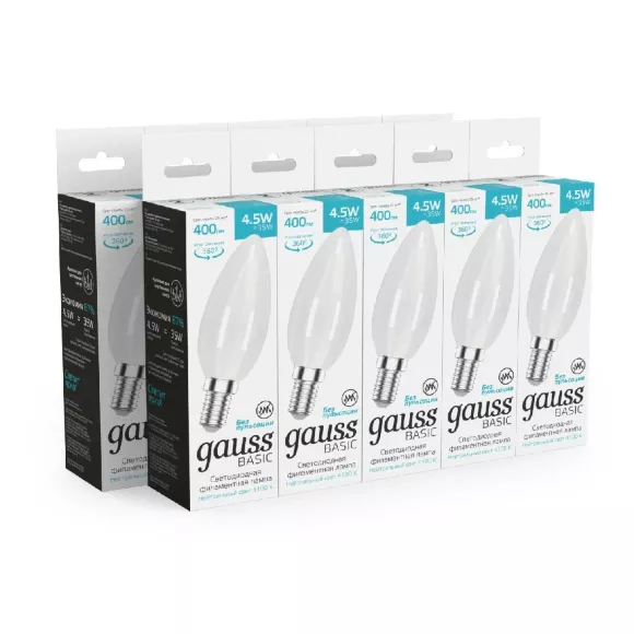 Светодиодная филаментная лампа Gauss Basic Filament E14 4,5W 4100K 1035125 Светодиодная филаментная лампа Gauss Basic Filament E14 4,5W 4100K 1035125