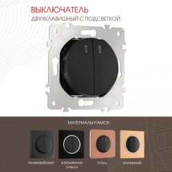 Выключатель двухклавишный с подсветкой Arte Milano 202.31-2.black